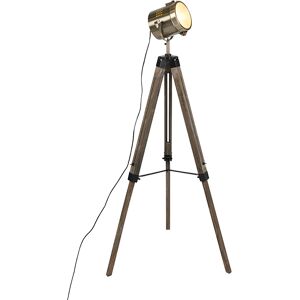 QAZQA Lampada Da Tavolo Tripode Braha - Industriale - Legno,acciaio - Marrone/ottone - Tondo E14 Max. 1 X 4.5 Watt - QAZQA Lampada Da Tavolo Tripode Braha - Industriale - Legno,acciaio - Marrone/ottone - Tondo E14 Max. 1 X 4.5 Watt -