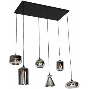 QAZQA Lampada A Sospensione Tavolo Soggiorno Wallace - Art Déco - Vetro,acciaio - Grigio/nero - Oblungo Max. 6 X Watt - QAZQA Lampada A Sospensione Tavolo Soggiorno Wallace - Art Déco - Vetro,acciaio - Grigio/nero - Oblungo Max. 6 X Watt -