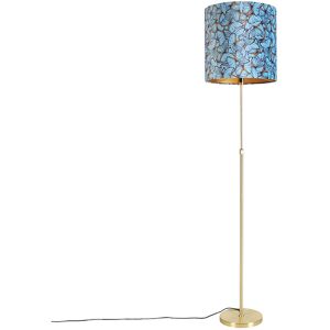 QAZQA - Lampada da terra con paralume parte fl - Classico - Tessuto,Acciaio - Multicolore/Oro/Ottone - Cilindro/Oblungo/Tondo Max. 1 x Watt