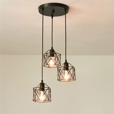 GOECO 3 Luci Lampadario A Sospensione Industriale E27 Nero Geometrico A Semi-incasso Apparecchio Di Illuminazione A Soffitto Per Cucina, Sala Da Pranzo, Corridoio, Porta (lampadina Non Inclusa) GOECO 3 Luci Lampadario A Sospensione Industriale E27 Nero Geometrico A Semi-incasso Apparecchio Di Illuminazione A Soffitto Per Cucina, Sala Da Pranzo, Corridoio, Porta (lampadina Non Inclusa)
