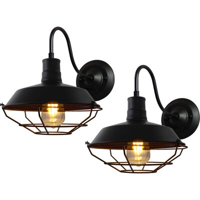 AXHUP 2x Applique Vintage, Lampada Da Parete In Ferro Industriale Stile, Illuminazione Con Gabbia Edison Per Camera Da Letto Cucina Corridoio Caffè Bar (nero) AXHUP 2x Applique Vintage, Lampada Da Parete In Ferro Industriale Stile, Illuminazione Con Gabbia Edison Per Camera Da Letto Cucina Corridoio Caffè Bar (nero)