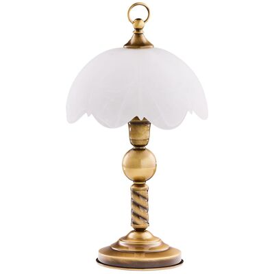 Jupiter Lampada Da Tavolo Retro Ottone Patinato Bianco E14 11w Jupiter Lampada Da Tavolo Retro Ottone Patinato Bianco E14 11w