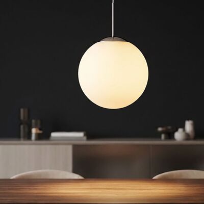 ETC-SHOP Lampada A Sospensione Moderna Per Sala Da Pranzo Lampada A Sospensione Opale Rotonda, Lampada A Sospensione Paralume In Vetro Satinato, Metallo Argento, 1x Attacco E27, Dxh 25x180 Cm ETC-SHOP Lampada A Sospensione Moderna Per Sala Da Pranzo Lampada A Sospensione Opale Rotonda, Lampada A Sospensione Paralume In Vetro Satinato, Metallo Argento, 1x Attacco E27, Dxh 25x180 Cm