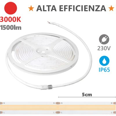 ALCAPOWER Striscia Led Professionale Hem Ip65 5 Metri 15w/m 3000k 230v, 1500lm/m Alta Efficienza Luminosa, Luce Calda Ideale Per Interni Ed Esterni ALCAPOWER Striscia Led Professionale Hem Ip65 5 Metri 15w/m 3000k 230v, 1500lm/m Alta Efficienza Luminosa, Luce Calda Ideale Per Interni Ed Esterni