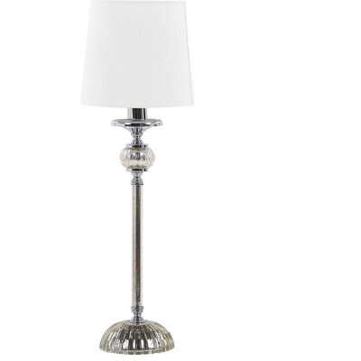 BELIANI Lampada Da Tavolo In Metallo Argentato Paralume In Tessuto Bianco 62 Cm Kubena BELIANI Lampada Da Tavolo In Metallo Argentato Paralume In Tessuto Bianco 62 Cm Kubena