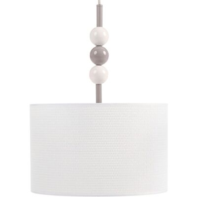 BELIANI Lampada A Sospensione In Metallo Con Paralume A Tamburo In Tessuto Stile Bianco E Beige Loky BELIANI Lampada A Sospensione In Metallo Con Paralume A Tamburo In Tessuto Stile Bianco E Beige Loky