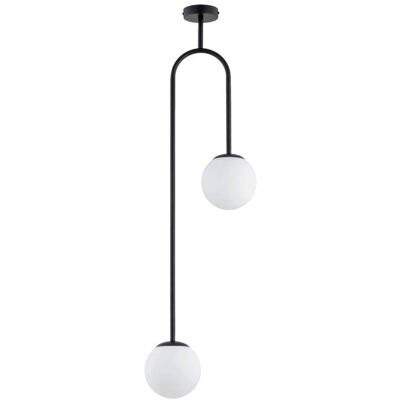 ALFA Vector Black Metal Ceiling Lamp With 2 White Glass Globe Shades, 2xe14 (max 10w) Dimmable Pendant/flush Light Fixture, Modern Industrial, Height 108 Cm ALFA Vector Black Metal Ceiling Lamp With 2 White Glass Globe Shades, 2xe14 (max 10w) Dimmable Pendant/flush Light Fixture, Modern Industrial, Height 108 Cm
