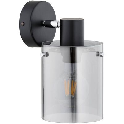 ALFA Essent Modern Wall Sconce Light, Black Metal Frame With Dark Glass Shade & Chrome Accent, 1x E27 Max 15w, Dimmable, Ip20, 25x14x16 Cm, Indoor Bedroom Living Room ALFA Essent Modern Wall Sconce Light, Black Metal Frame With Dark Glass Shade & Chrome Accent, 1x E27 Max 15w, Dimmable, Ip20, 25x14x16 Cm, Indoor Bedroom Living Room