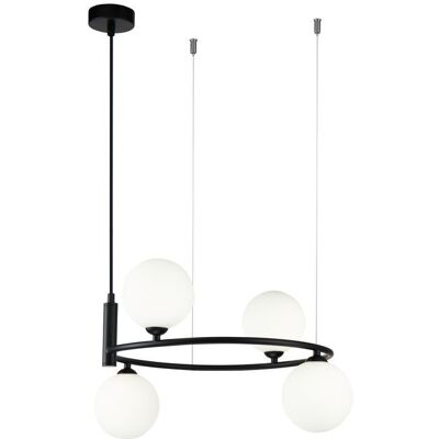 MAYTONI Lampada A Sospensione Ring Nera 4 Luci, Sfere Bianche MAYTONI Lampada A Sospensione Ring Nera 4 Luci, Sfere Bianche