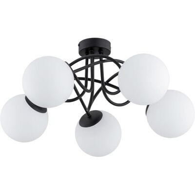 ALFA Banko Classic Black Metal Ceiling Lamp, 5-light Flush Mount With White Globe Shades, E14 Sockets Max 10w, 51cm, Indoor Living Room Bedroom Lighting Ip20 ALFA Banko Classic Black Metal Ceiling Lamp, 5-light Flush Mount With White Globe Shades, E14 Sockets Max 10w, 51cm, Indoor Living Room Bedroom Lighting Ip20