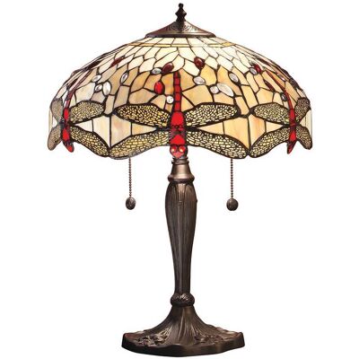 INTERIORS 1900 Interiors Dragonfly Beige - Lampada Da Tavolo 2 Luce Media Bronzo Scuro, Beige, Vetro Stile Tiffany, E27 INTERIORS 1900 Interiors Dragonfly Beige - Lampada Da Tavolo 2 Luce Media Bronzo Scuro, Beige, Vetro Stile Tiffany, E27
