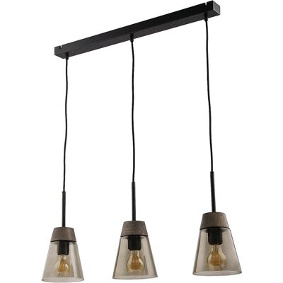 Jupiter Lampada Sospensione Domino Nero Vetro Fumé Legno 3xe27 Jupiter Lampada Sospensione Domino Nero Vetro Fumé Legno 3xe27