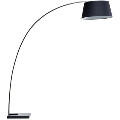 BELIANI Lampada Da Terra Metallo Nero 234 Cm Struttura Curva Paralume A Tamburo Policotone Base In Marmo Benue BELIANI Lampada Da Terra Metallo Nero 234 Cm Struttura Curva Paralume A Tamburo Policotone Base In Marmo Benue
