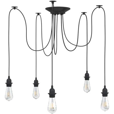 HELLOSHOP26 Lampada A Sospensione Vintage Con 5 Portalampada E27 Altezza Regolabile 157 Cm Metallo Nero 020058021 HELLOSHOP26 Lampada A Sospensione Vintage Con 5 Portalampada E27 Altezza Regolabile 157 Cm Metallo Nero 020058021