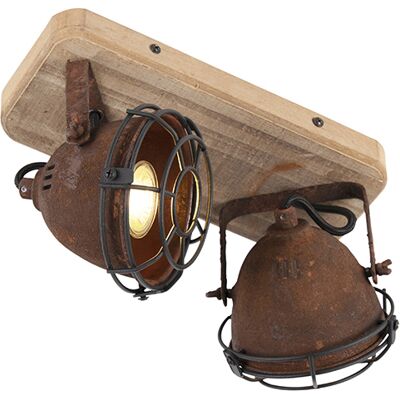 Lampada a Soffitto Industriale Qazqa Acciaio Ruggine Legno - Regolabile, 2 Luci Lampada a Soffitto Industriale Qazqa Acciaio Ruggine Legno - Regolabile, 2 Luci