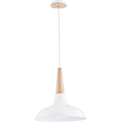ALFA Doro Pendant Ceiling Lamp, White Metal With Light Wood Accents, Scandinavian Modern Hanging Light, 1x E27 (max 15w), 39.5 Cm, Height 105 Cm ALFA Doro Pendant Ceiling Lamp, White Metal With Light Wood Accents, Scandinavian Modern Hanging Light, 1x E27 (max 15w), 39.5 Cm, Height 105 Cm