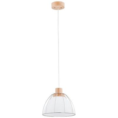 ALFA Vivio Pendant Ceiling Lamp 26cm, Clear Glass Shade With Metal Cage, Light Wood/white, 90cm Drop, 1xe27 Max 15w, Dimmable Hanging Light For Kitchen Island & Dining Table ALFA Vivio Pendant Ceiling Lamp 26cm, Clear Glass Shade With Metal Cage, Light Wood/white, 90cm Drop, 1xe27 Max 15w, Dimmable Hanging Light For Kitchen Island & Dining Table