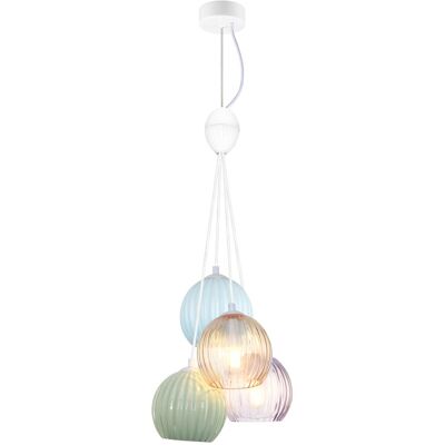 ITALUX Lampada A Sospensione Art Déco Bianca Vetro 4xe14 ITALUX Lampada A Sospensione Art Déco Bianca Vetro 4xe14