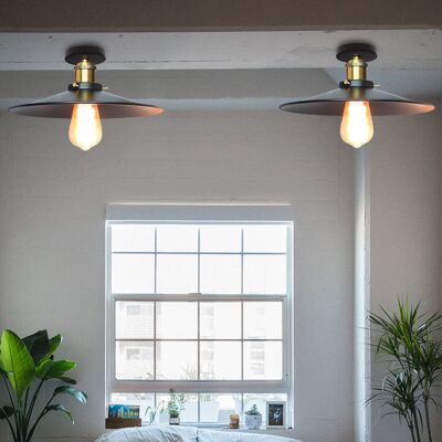 STOEX Plafoniera Industrial Vintage Edison Lampada Da Soffitto Ombra Ristorante Lampada A Sospensione E27 Dia 30cm Per Bar Soggiorno Loft - 2x Nero STOEX Plafoniera Industrial Vintage Edison Lampada Da Soffitto Ombra Ristorante Lampada A Sospensione E27 Dia 30cm Per Bar Soggiorno Loft - 2x Nero