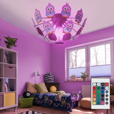 ETC-SHOP - Dimmer RGB Gufo - Rosa - Gufo in legno - Plafoniera ETC-SHOP - Dimmer RGB Gufo - Rosa - Gufo in legno - Plafoniera