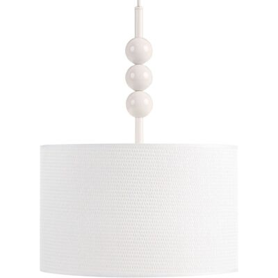 BELIANI Lampada A Sospensione In Metallo Con Paralume A Tamburo In Tessuto Stile Bianco Loky BELIANI Lampada A Sospensione In Metallo Con Paralume A Tamburo In Tessuto Stile Bianco Loky