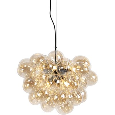 QAZQA Lampada A Sospensione Tavolo Soggiorno Uvas - Art Déco - Vetro,acciaio - Nero/oro/ottone - Sfera Max. 8 X Watt - QAZQA Lampada A Sospensione Tavolo Soggiorno Uvas - Art Déco - Vetro,acciaio - Nero/oro/ottone - Sfera Max. 8 X Watt -