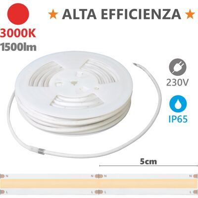 ALCAPOWER Striscia Led 230v Serie Hem Ip65 20m 3000k 15w/m 1500lm/m Bianco Caldo Luce Diffusa Alta Efficienza Con 260 Led Per Metro 230v Ac ALCAPOWER Striscia Led 230v Serie Hem Ip65 20m 3000k 15w/m 1500lm/m Bianco Caldo Luce Diffusa Alta Efficienza Con 260 Led Per Metro 230v Ac
