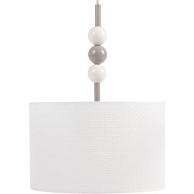 BELIANI Lampada A Sospensione In Metallo Con Paralume A Tamburo In Tessuto Stile Bianco E Beige Loky BELIANI Lampada A Sospensione In Metallo Con Paralume A Tamburo In Tessuto Stile Bianco E Beige Loky