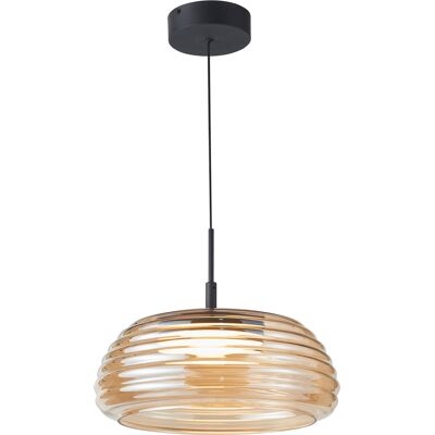 ITALUX Lampada Sospesa Moderna Nera Vetro Ambra Led 20w ITALUX Lampada Sospesa Moderna Nera Vetro Ambra Led 20w