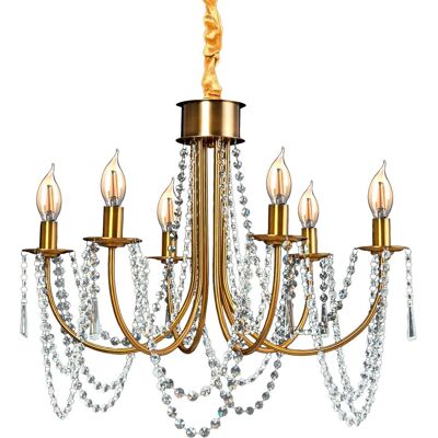 Lampada Pendente in Cristallo Oro Toolight - 6 Punti Luce Lampada Pendente in Cristallo Oro Toolight - 6 Punti Luce