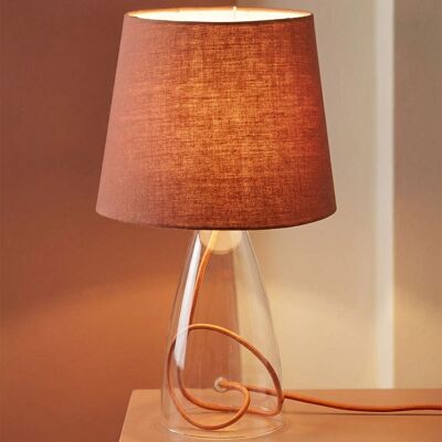 Lampada da tavolo WOFI in vetro trasparente con paralume in tessuto marrone - Lampada da tavolo Lampada da tavolo WOFI in vetro trasparente con paralume in tessuto marrone - Lampada da tavolo
