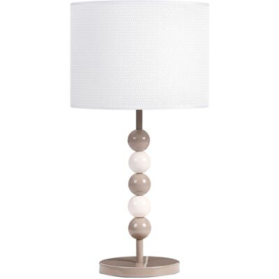 BELIANI Lampada Da Tavolo In Metallo Con Paralume A Tamburo In Tessuto Bianco E Beige Loky BELIANI Lampada Da Tavolo In Metallo Con Paralume A Tamburo In Tessuto Bianco E Beige Loky