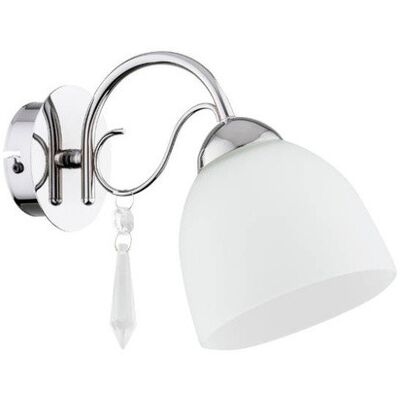 ALFA Nata Chrome Wall Sconce With White Glass Shade, 1-light E27 Max 15w, Indoor Ip20, Dimmable Compatible, 21cm Height, Modern Hallway Bedroom Living Room ALFA Nata Chrome Wall Sconce With White Glass Shade, 1-light E27 Max 15w, Indoor Ip20, Dimmable Compatible, 21cm Height, Modern Hallway Bedroom Living Room