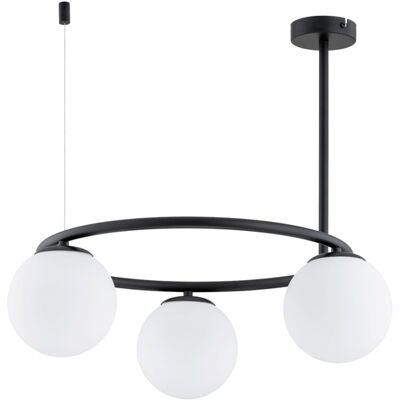 ALFA Ringo Modern Round Pendant Ceiling Light, Black Metal Frame With 3 White Glass Globe Shades, 3xe14 Max 10w, Dimmable, 54cm X H51cm For Living Room, Dining Room, Bedroom ALFA Ringo Modern Round Pendant Ceiling Light, Black Metal Frame With 3 White Glass Globe Shades, 3xe14 Max 10w, Dimmable, 54cm X H51cm For Living Room, Dining Room, Bedroom