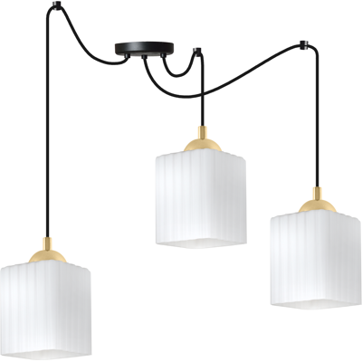 OEM Lampada A Sospensione Spider Riffle, Nera E Oro, Cubo Bianco A 3 Luci, E27 OEM Lampada A Sospensione Spider Riffle, Nera E Oro, Cubo Bianco A 3 Luci, E27