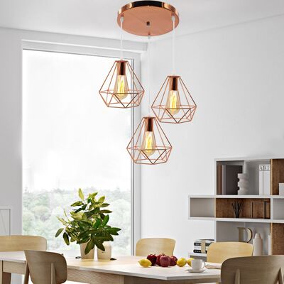 AXHUP Lampada A Sospensione, 3 Luci Vintage Lampadario Da Soffitto In Metallo, Ø20cm Diamante Paralume Con E27 Base Per Soggiorno Camera Da Letto A Isola Cucina (oro Rosa) AXHUP Lampada A Sospensione, 3 Luci Vintage Lampadario Da Soffitto In Metallo, Ø20cm Diamante Paralume Con E27 Base Per Soggiorno Camera Da Letto A Isola Cucina (oro Rosa)