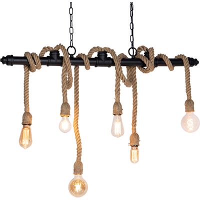 QAZQA Lampada A Sospensione Plural Hl - Industriale - Acciaio,corda - Nero/marrone - Oblungo/cilindro Max. 6 X Watt - QAZQA Lampada A Sospensione Plural Hl - Industriale - Acciaio,corda - Nero/marrone - Oblungo/cilindro Max. 6 X Watt -