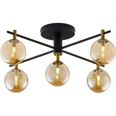 Jupiter Plafoniera Moderna Nero Oro 5 Sfere Ambra G9 Jupiter Plafoniera Moderna Nero Oro 5 Sfere Ambra G9