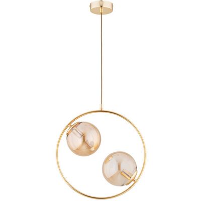ALFA Adino Modern Brass/gold Ring Pendant Light With 2 Globe Shades, 2x E14 (max 10w) Dimmable Ceiling Hanging Lamp, H 85 Cm, Dining Table/island, 2-light Metal, L 38.5 Cm ALFA Adino Modern Brass/gold Ring Pendant Light With 2 Globe Shades, 2x E14 (max 10w) Dimmable Ceiling Hanging Lamp, H 85 Cm, Dining Table/island, 2-light Metal, L 38.5 Cm