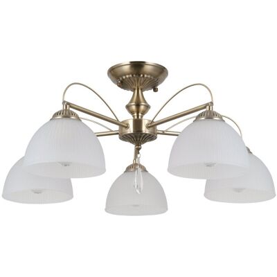 ITALUX Plafoniera Vintage Moreti Ottone 5xe27 Opale ITALUX Plafoniera Vintage Moreti Ottone 5xe27 Opale