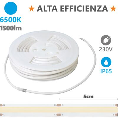 ALCAPOWER Striscia Led 20m 230v Ip65 15w/m 1500lm/m 6500k Serie Hem Milky Alta Luminosità Per Esterni Ed Interni, Elevata Efficienza Energetica ALCAPOWER Striscia Led 20m 230v Ip65 15w/m 1500lm/m 6500k Serie Hem Milky Alta Luminosità Per Esterni Ed Interni, Elevata Efficienza Energetica