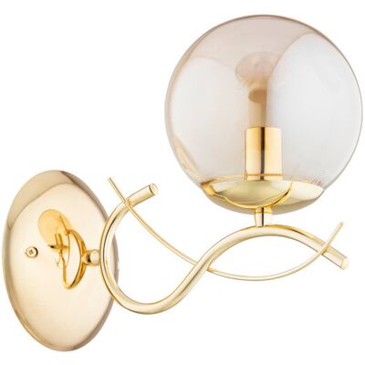 ALFA Panda Decorative Wall Sconce Lamp, Brass Gold Metal & Amber Glass Globe, 1-light E14 Max 10w, Indoor Ip20, Dimmable, 27x15x28 Cm Wall Light, For Living Room, Bedroom, Hallway ALFA Panda Decorative Wall Sconce Lamp, Brass Gold Metal & Amber Glass Globe, 1-light E14 Max 10w, Indoor Ip20, Dimmable, 27x15x28 Cm Wall Light, For Living Room, Bedroom, Hallway