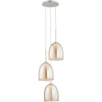 ALFA Ronda Modern Round Pendant Ceiling Lamp, 3-light Chrome Metal Frame With Amber Glass Shades, 3xe27 Max 15w, Dimmable, 34cm, H100cm, Hanging Light Fixture For Living Room & Dining Room ALFA Ronda Modern Round Pendant Ceiling Lamp, 3-light Chrome Metal Frame With Amber Glass Shades, 3xe27 Max 15w, Dimmable, 34cm, H100cm, Hanging Light Fixture For Living Room & Dining Room
