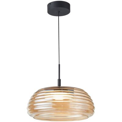 ITALUX Lampada Sospesa Moderna Nera Vetro Ambra Led 20w ITALUX Lampada Sospesa Moderna Nera Vetro Ambra Led 20w