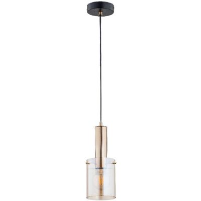 ALFA Celia Industrial Pendant Ceiling Light, Black Metal With Brass Accents & Glass Shade, 1xe27 Max 15w, Ip20, 15cm, Height 90cm, Model 60832 ALFA Celia Industrial Pendant Ceiling Light, Black Metal With Brass Accents & Glass Shade, 1xe27 Max 15w, Ip20, 15cm, Height 90cm, Model 60832