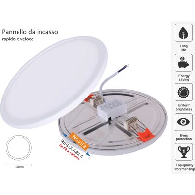 LEDLUX - Faretto Pannello Led Da Incasso Rotondo 8w Bianco Caldo 2700k Diametro 120mm Foro Adattabile Da 50mm A 100mm LEDLUX - Faretto Pannello Led Da Incasso Rotondo 8w Bianco Caldo 2700k Diametro 120mm Foro Adattabile Da 50mm A 100mm