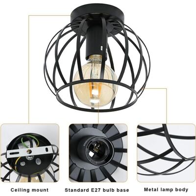 OEM Plafoniera Industriale Vintage, Design Retrò A Gabbia, Attacco E27, Lampada Da Soffitto In Metallo Per Cucina, Camera Da Letto, Ingresso (nera) -crezuo OEM Plafoniera Industriale Vintage, Design Retrò A Gabbia, Attacco E27, Lampada Da Soffitto In Metallo Per Cucina, Camera Da Letto, Ingresso (nera) -crezuo