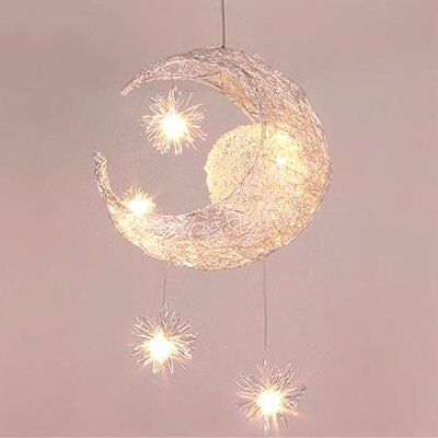 STOEX Lampadario A Sospensione Industriale Luna E Stelle Led Plafoniera In Alluminio Con 5 Ampoule Per Camera Da Letto Bambini (luce Calda) STOEX Lampadario A Sospensione Industriale Luna E Stelle Led Plafoniera In Alluminio Con 5 Ampoule Per Camera Da Letto Bambini (luce Calda)
