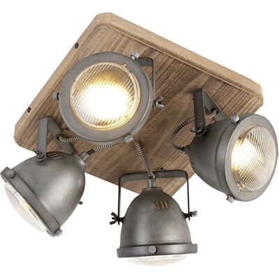 QAZQA Faretto Emado - Industriale - Legno,acciaio - Grigio/marrone - Quadrato Max. 4 X Watt - QAZQA Faretto Emado - Industriale - Legno,acciaio - Grigio/marrone - Quadrato Max. 4 X Watt -