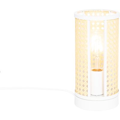 QAZQA Lampada Da Tavolo Orientale Bianca Con Rattan 12 Cm - Akira QAZQA Lampada Da Tavolo Orientale Bianca Con Rattan 12 Cm - Akira